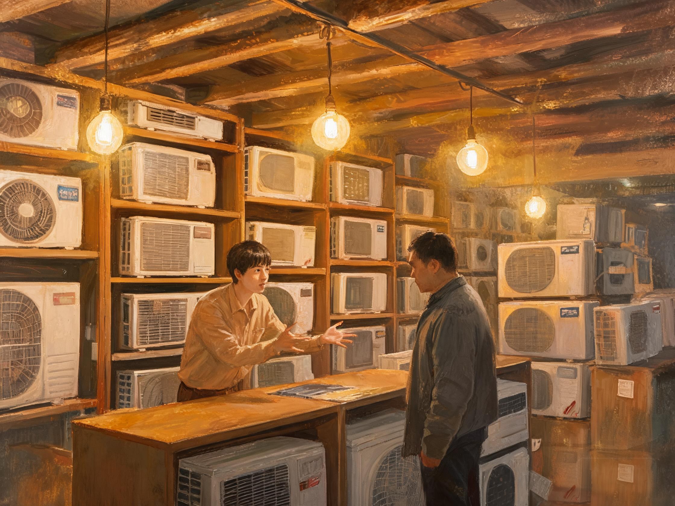 An air-conditioning shop in the 1990s (illustration)